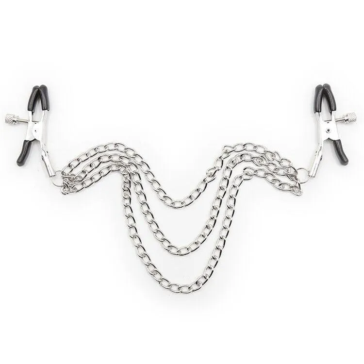 0225M      Triple Silver Chain Nipple Jewelry Clamps