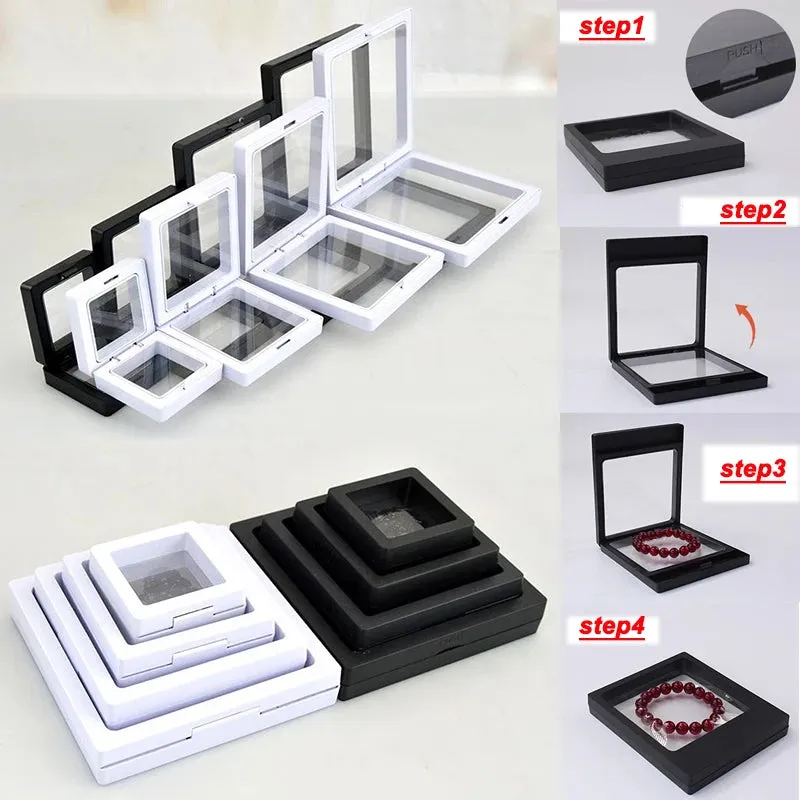 10PCS Set 3D Floating Display Case Stands Holder Suspension Storage for Pendant Necklace Bracelet Ring Coin Pin Gift Jewelry Box