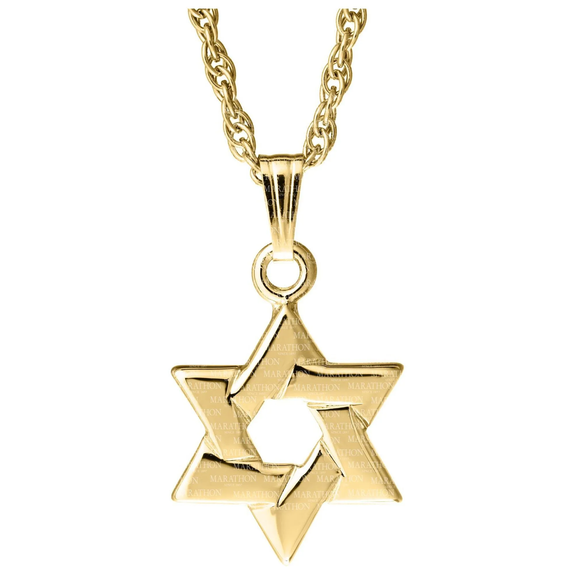 14 K Yellow Gold Star of David Child's Necklace & 15" Rope Chain