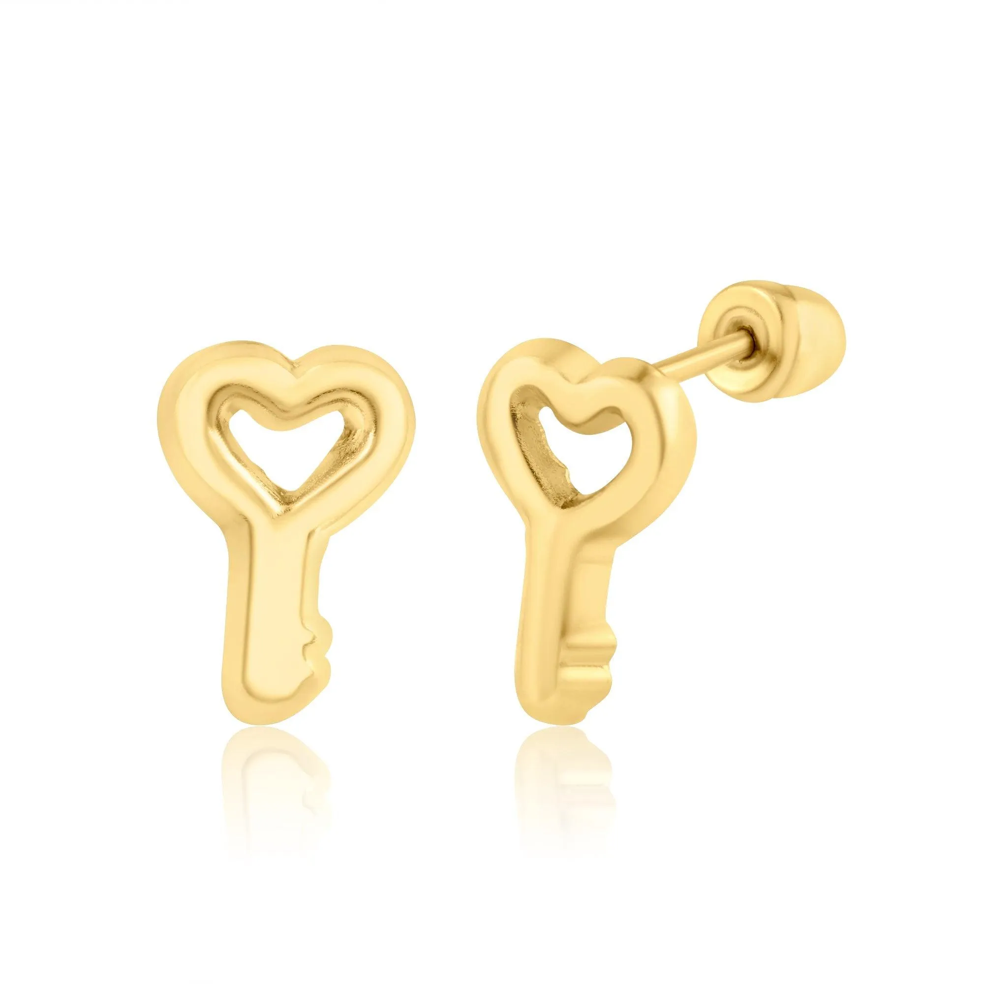 14E00285. - 14 Karat Yellow Gold Heart Key Screw Back Earring