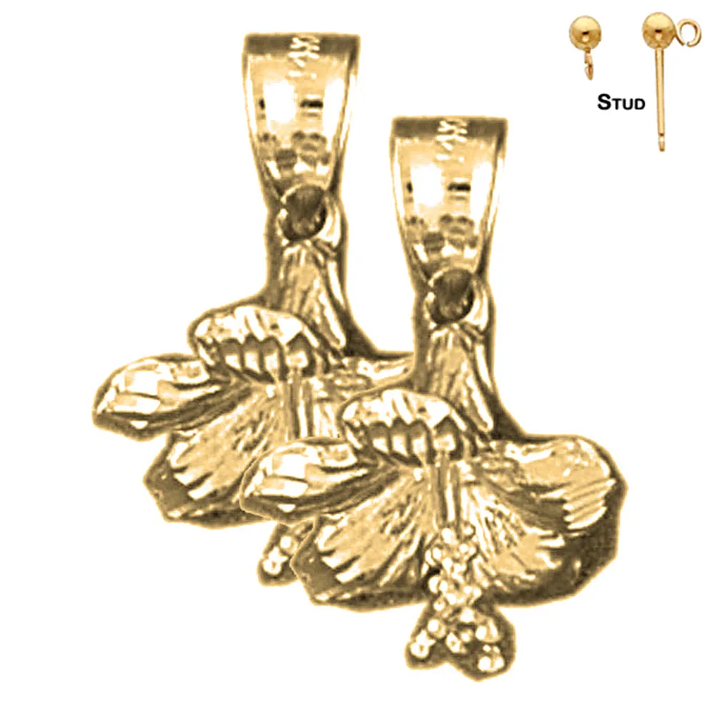 14K or 18K Gold 3D Hibiscus Flower Earrings