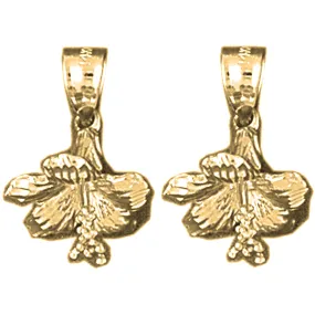 14K or 18K Gold 3D Hibiscus Flower Earrings