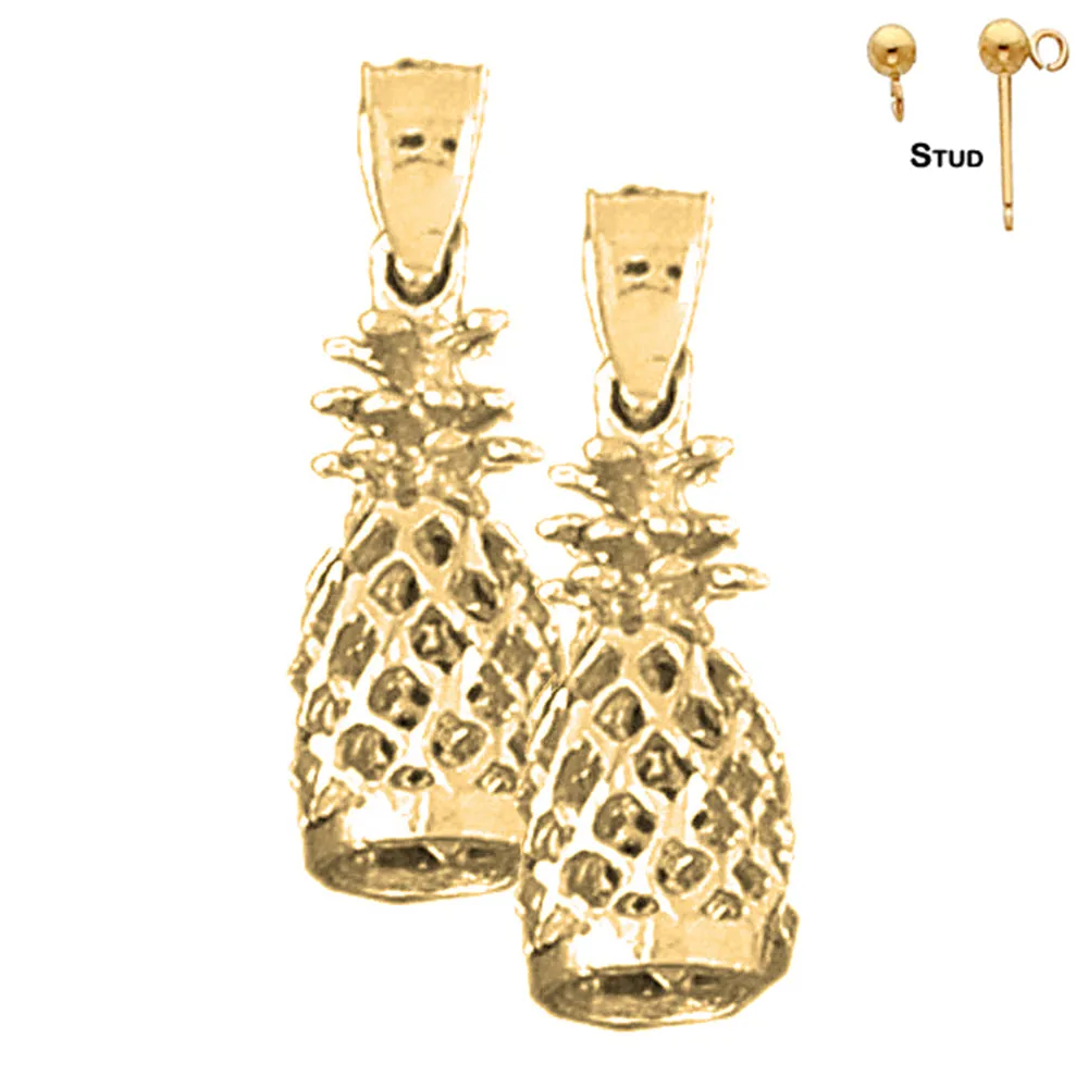 14K or 18K Gold 3D Pineapple Earrings