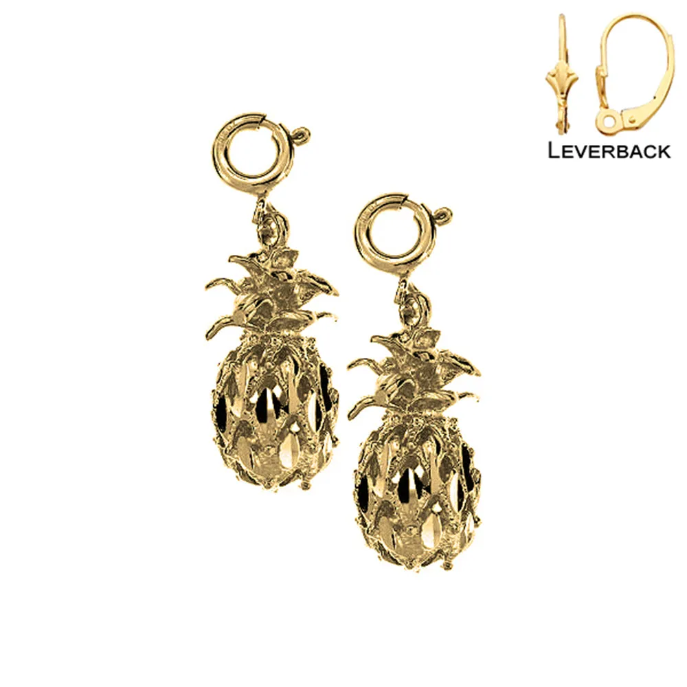 14K or 18K Gold 3D Pineapple Earrings