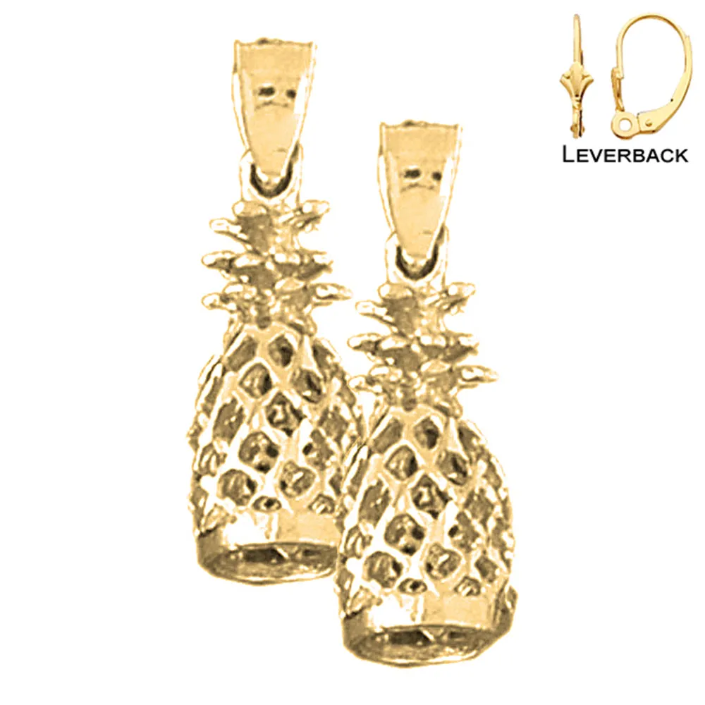 14K or 18K Gold 3D Pineapple Earrings