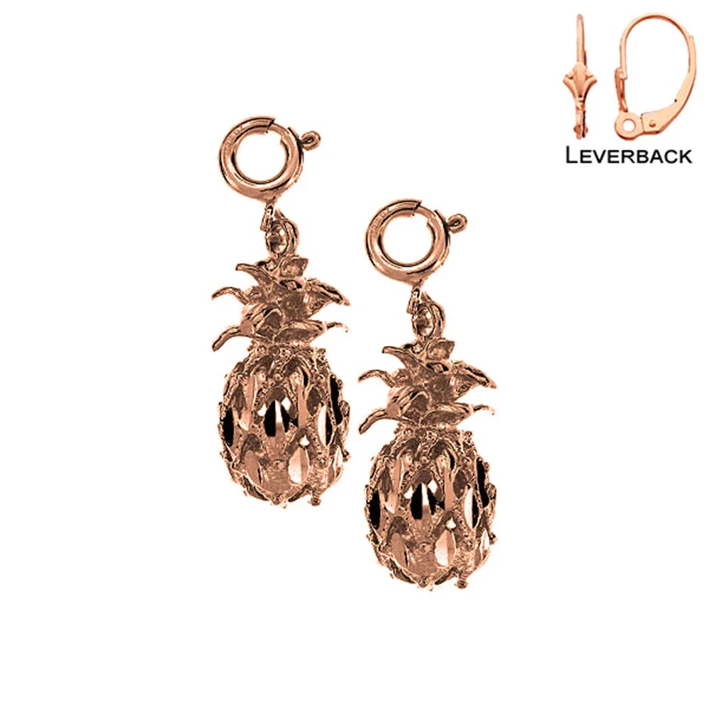 14K or 18K Gold 3D Pineapple Earrings