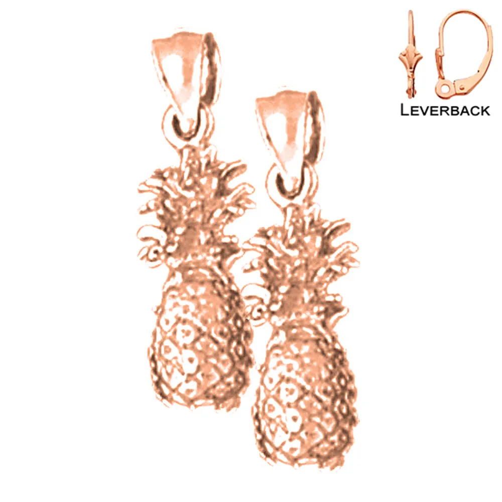 14K or 18K Gold 3D Pineapple Earrings