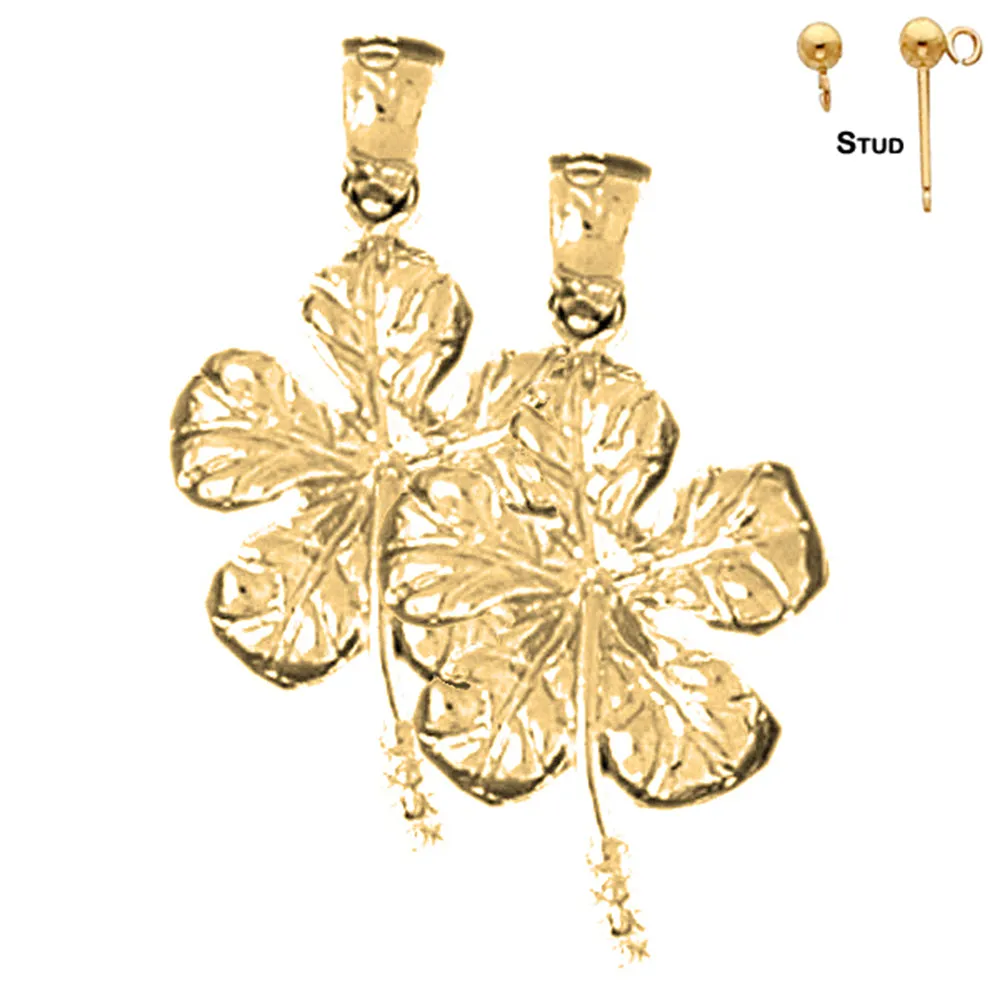 14K or 18K Gold Hibiscus Flower Earrings