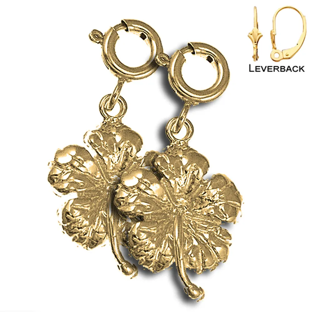 14K or 18K Gold Hibiscus Flower Earrings