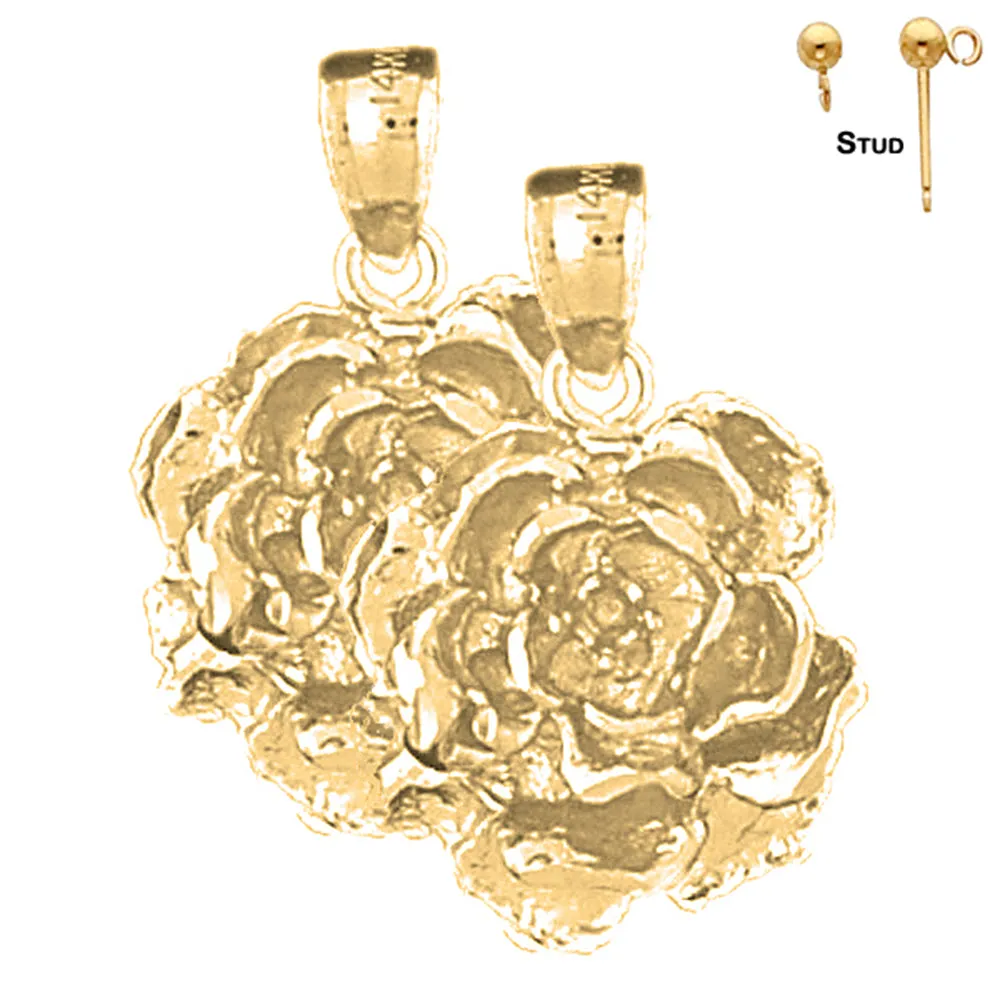 14K or 18K Gold Rose Flower Earrings