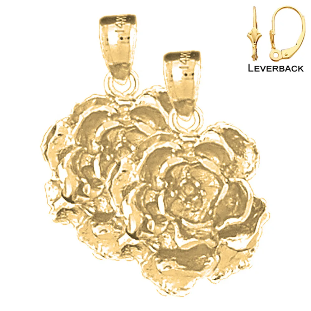 14K or 18K Gold Rose Flower Earrings