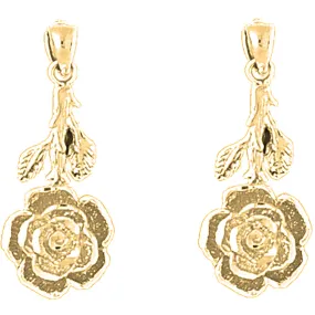 14K or 18K Gold Rose Flower Earrings