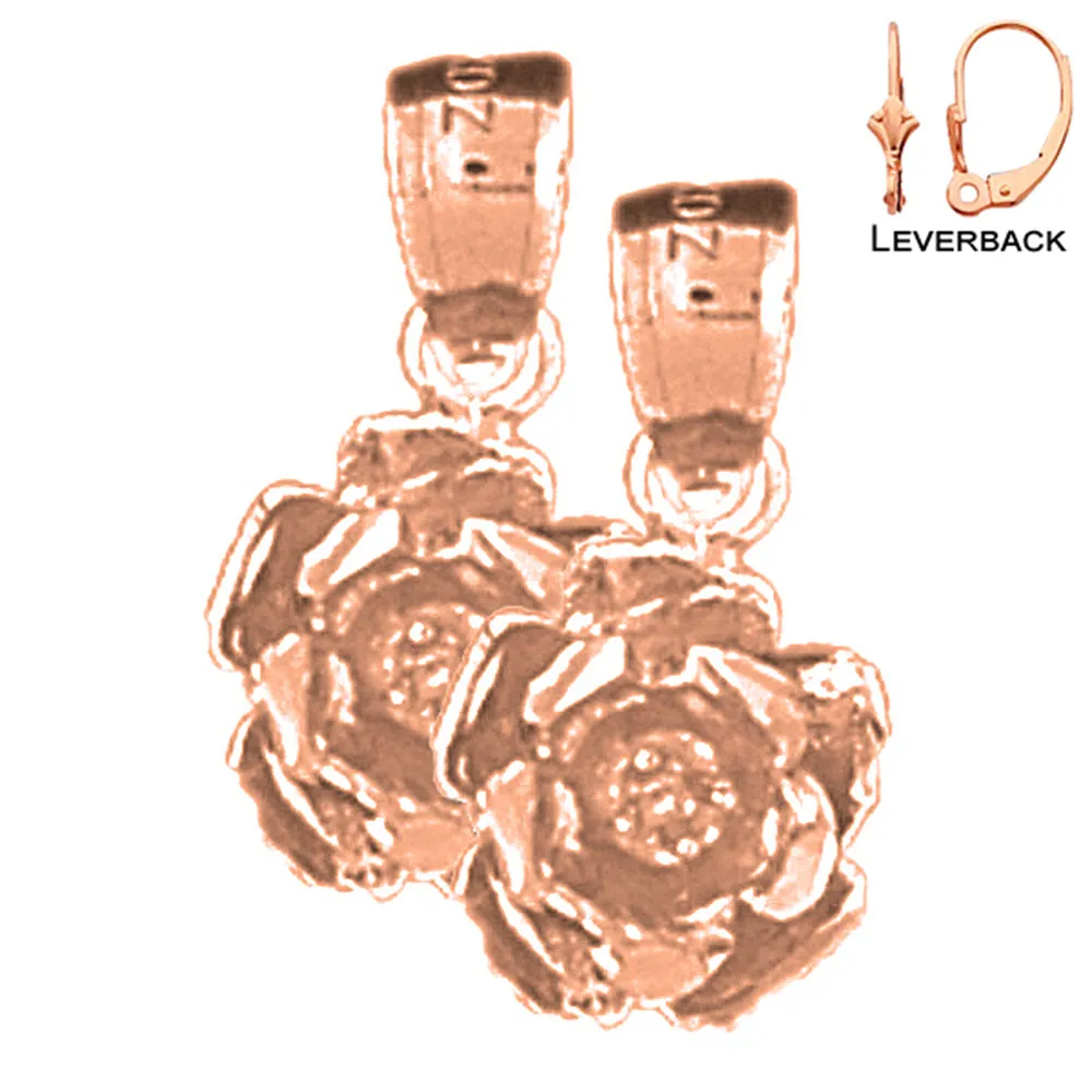 14K or 18K Gold Rose Flower Earrings