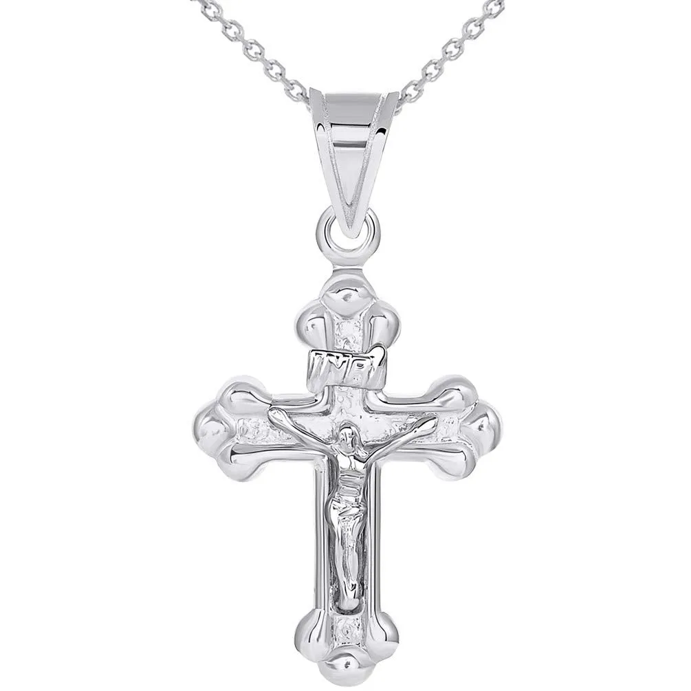 14k White Gold Christian INRI Cross Crucifix with Jesus Pendant with Necklace