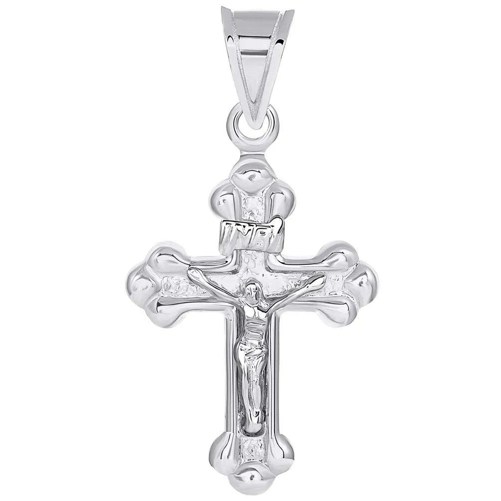 14k White Gold Christian INRI Cross Crucifix with Jesus Pendant with Necklace