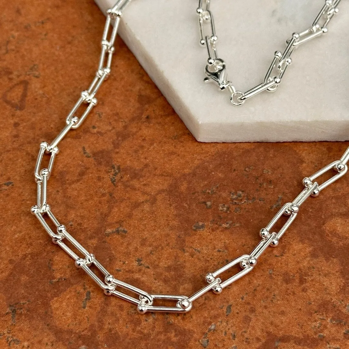 925 Real Solid Silver Solid U Link Hardware Chain Necklace Anti-Tarnish