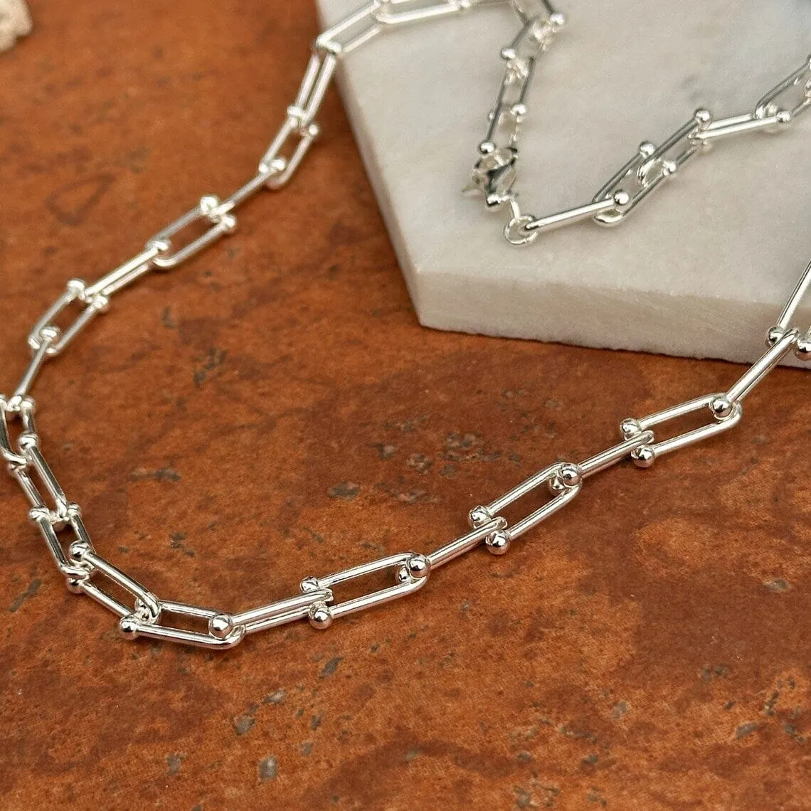 925 Real Solid Silver Solid U Link Hardware Chain Necklace Anti-Tarnish