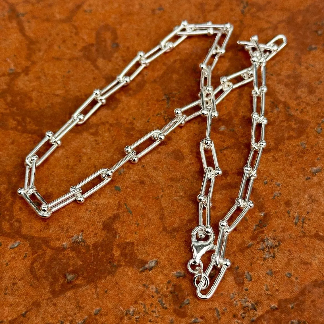 925 Real Solid Silver Solid U Link Hardware Chain Necklace Anti-Tarnish