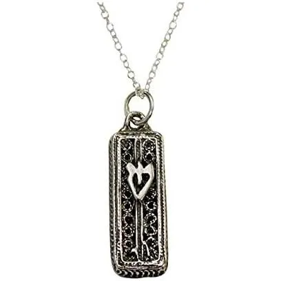 926 Sterling Silver Shin Filigree Mezuzah with Sterling Silver Chain