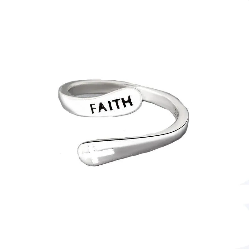 Adjustable Ring Vintage Faith Letters Cross Opening Adjustable Rings For Women Men Christian Jewelry Gift