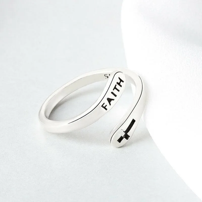 Adjustable Ring Vintage Faith Letters Cross Opening Adjustable Rings For Women Men Christian Jewelry Gift