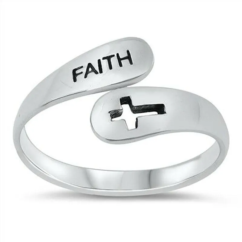 Adjustable Ring Vintage Faith Letters Cross Opening Adjustable Rings For Women Men Christian Jewelry Gift