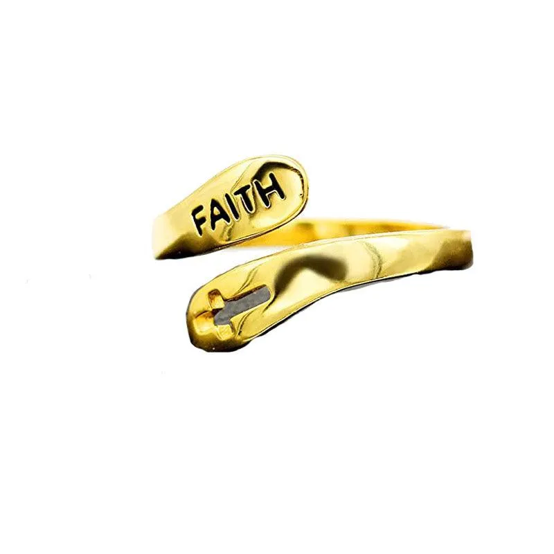 Adjustable Ring Vintage Faith Letters Cross Opening Adjustable Rings For Women Men Christian Jewelry Gift