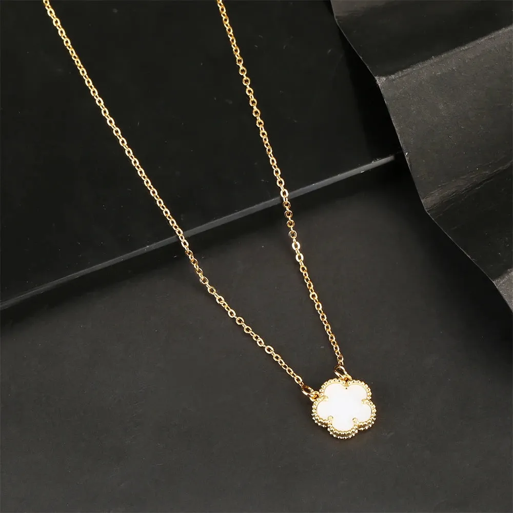 AILINFA New Design Simple Five-leaf Flower Necklace Earrings Bracelet Set Gold 18K Gold Stone White Shell Ladies Luxury Set Gift