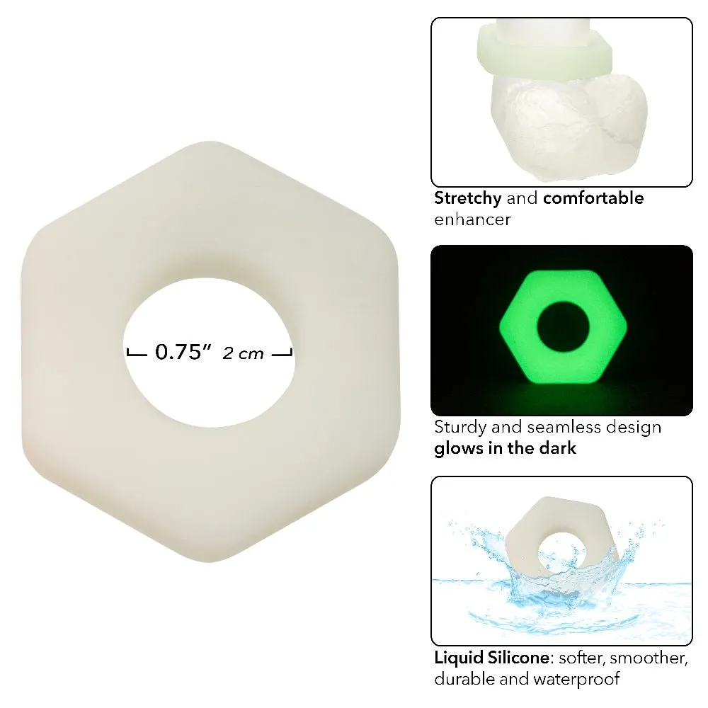 Alpha Glow-in-the-Dark Liquid Silicone Prolong  Sexagon Ring - White