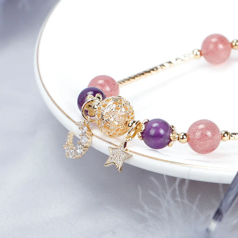 Bardo Crystal Bracelet Strawberry Quartz White Moonlight