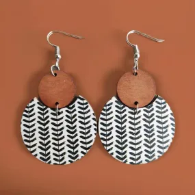 Beautiful Black and White Wood Circle Earrings