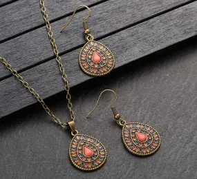 Beautiful Boho Orange Crystal Necklace and Earring Set