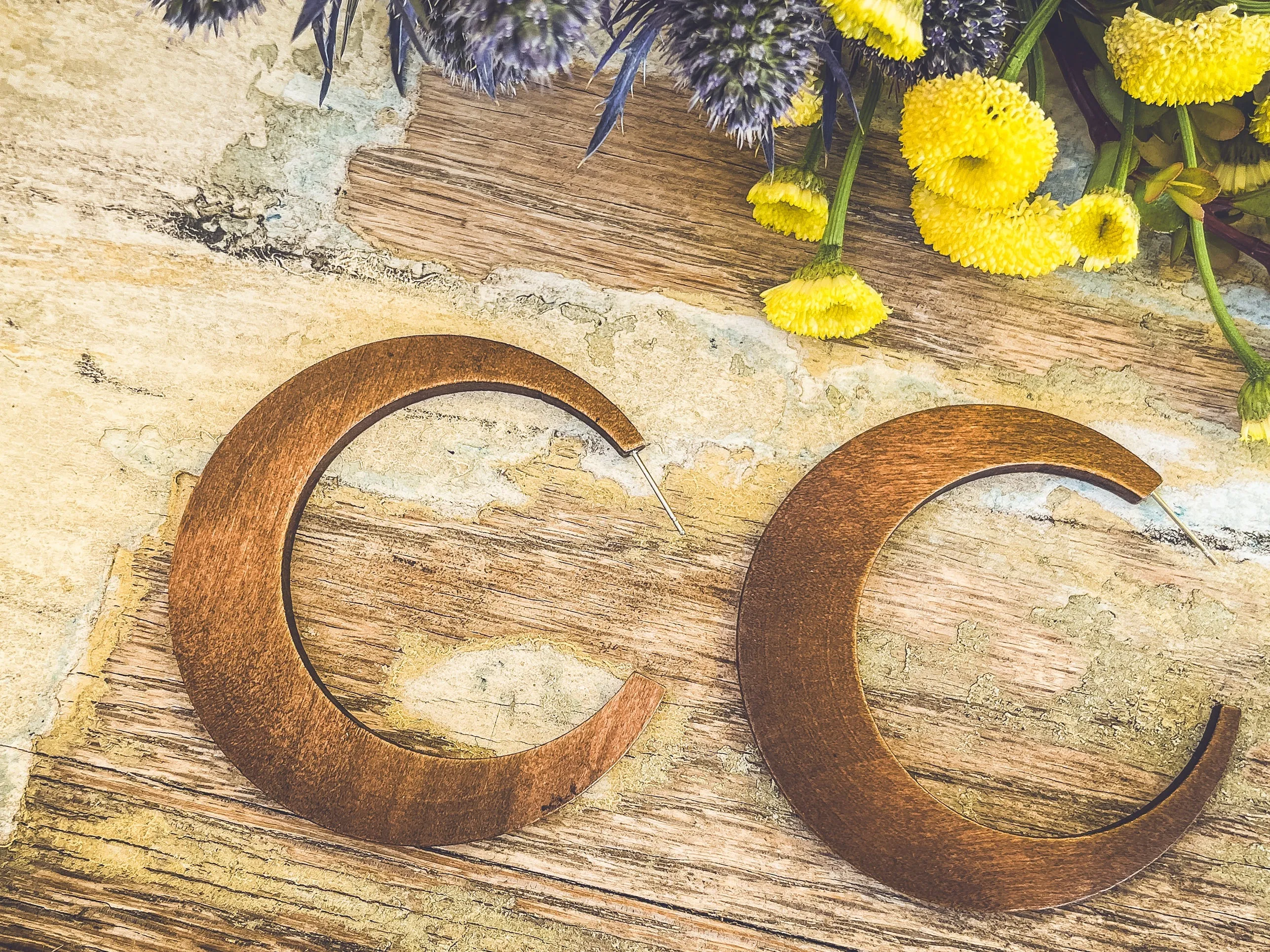 Beautiful Boho Wood Hoop Earrings