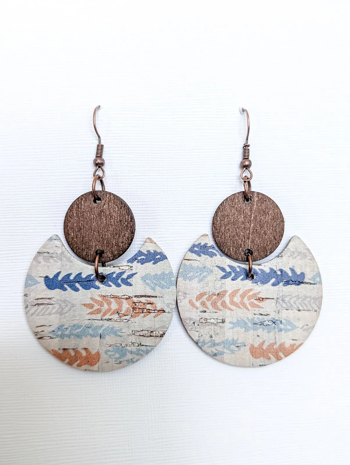 Beautiful Cork and Wood Pastel Circle Earrings