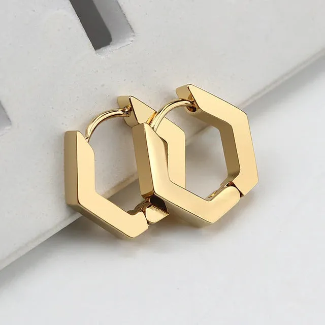 Beautiful Stainless-Steel Hexagon Huggie Earrings