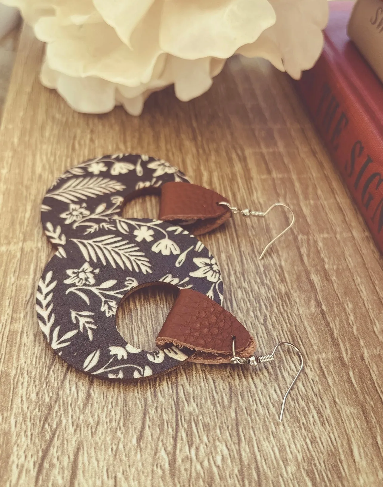 Beautiful Wood and Leather Circle Hoop Earrings