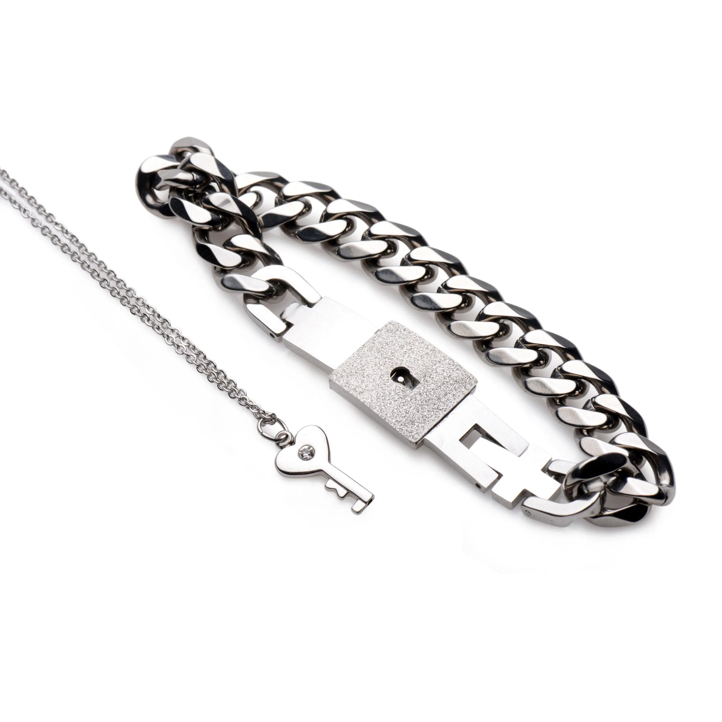 Chained Locking Bracelet and Key Necklace