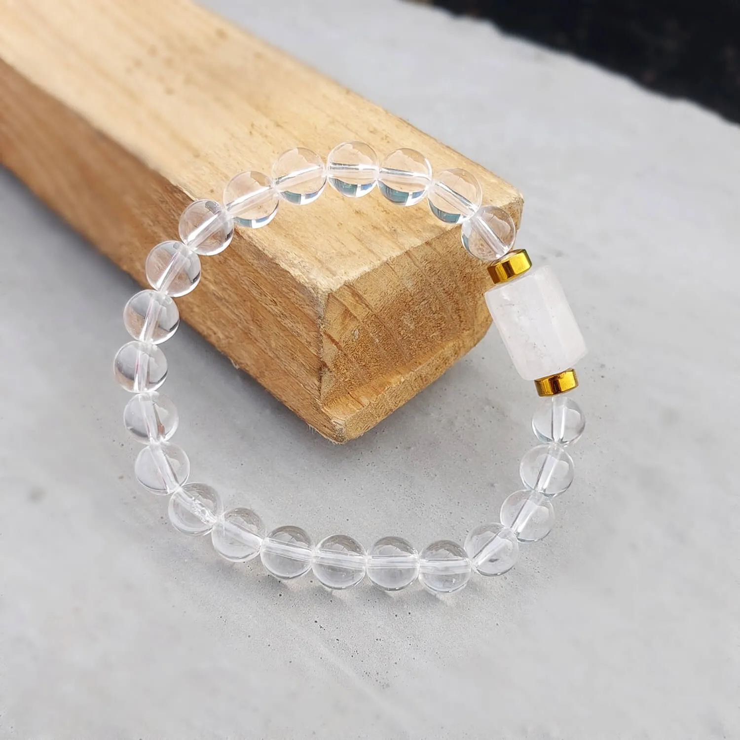 Clear Quartz Tumble Natural Stone Bracelet With Golden Hematite