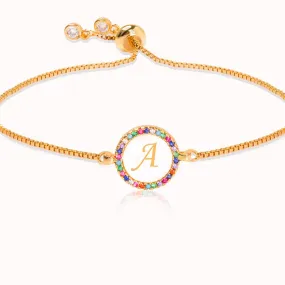 Colorful Rainbow Zircon 26 Letter Bracelet for Women adjustable initial Bracelet Femme Snake Chain Jewelry Christmas gifts