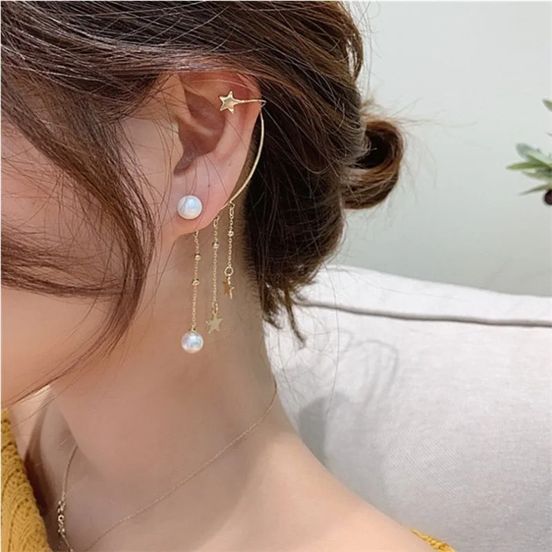 DEANWANGKT Crystal Butterfly Tassel Ear Cuff Earrings for Women Gold Silver Color No Pierced Ear Clip Hook Fashion Party Jewelry