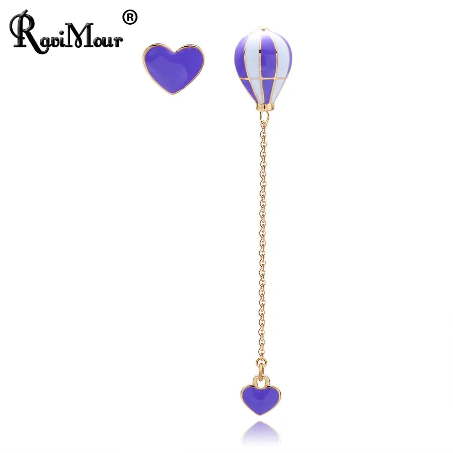 DEANWANGKT Hot Air Balloon Long Earrings for Women Korean Asymmetric Heart Gold Chain Statement Dangle Earring Fashion Ear Jewelry