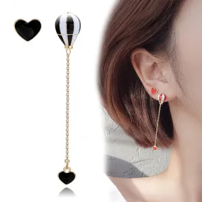 DEANWANGKT Hot Air Balloon Long Earrings for Women Korean Asymmetric Heart Gold Chain Statement Dangle Earring Fashion Ear Jewelry