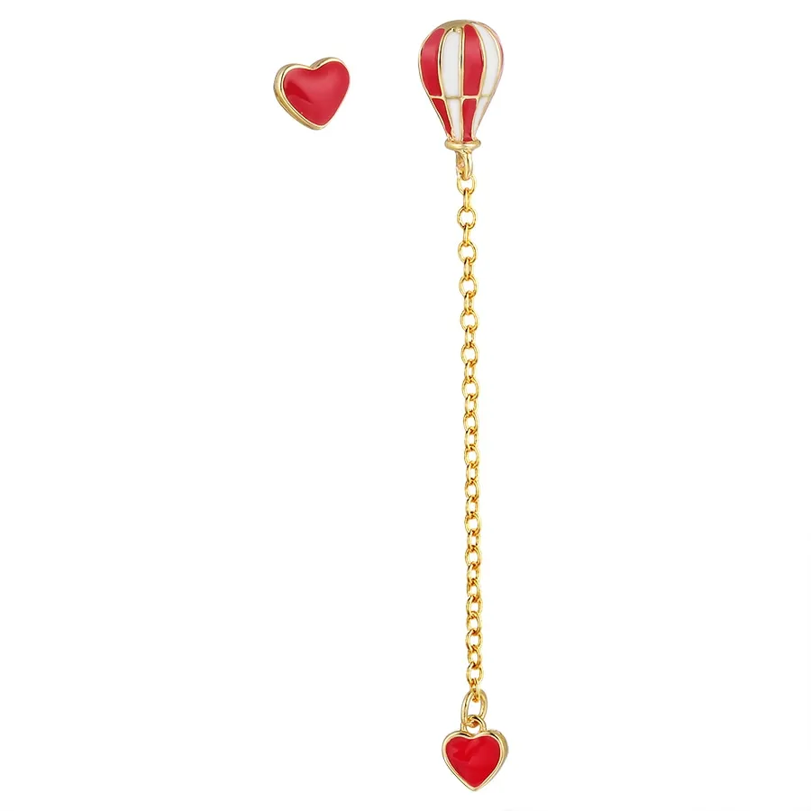 DEANWANGKT Hot Air Balloon Long Earrings for Women Korean Asymmetric Heart Gold Chain Statement Dangle Earring Fashion Ear Jewelry