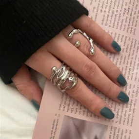 deanwangkt New Arrival Irregular Hollow Silver Color Wide Ring Female Fashion Retro Unique Design Handmade Jewelry Gifts