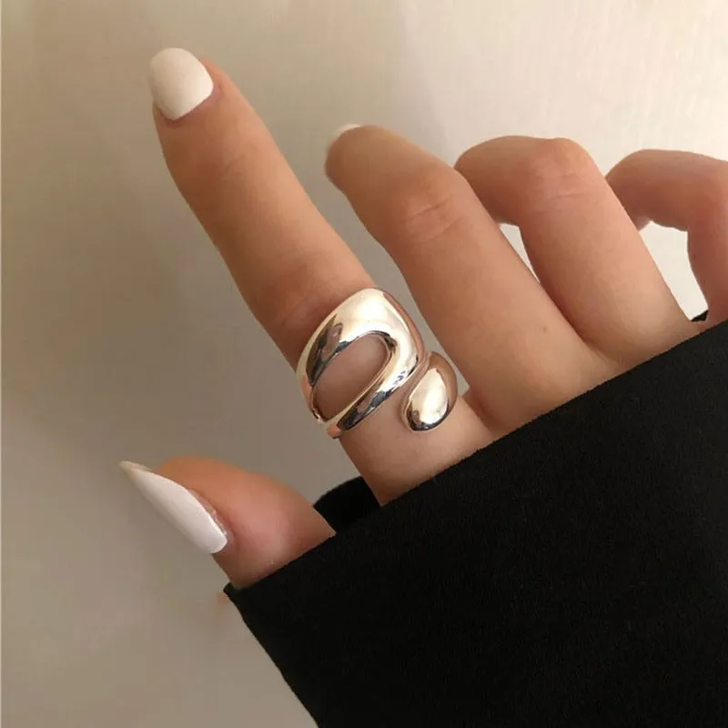 deanwangkt New Arrival Irregular Hollow Silver Color Wide Ring Female Fashion Retro Unique Design Handmade Jewelry Gifts