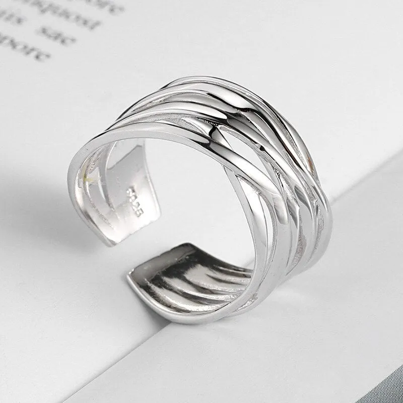 deanwangkt New Arrival Irregular Hollow Silver Color Wide Ring Female Fashion Retro Unique Design Handmade Jewelry Gifts