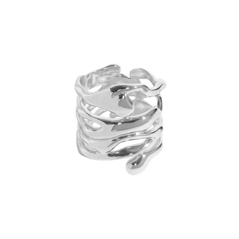 deanwangkt New Arrival Irregular Hollow Silver Color Wide Ring Female Fashion Retro Unique Design Handmade Jewelry Gifts