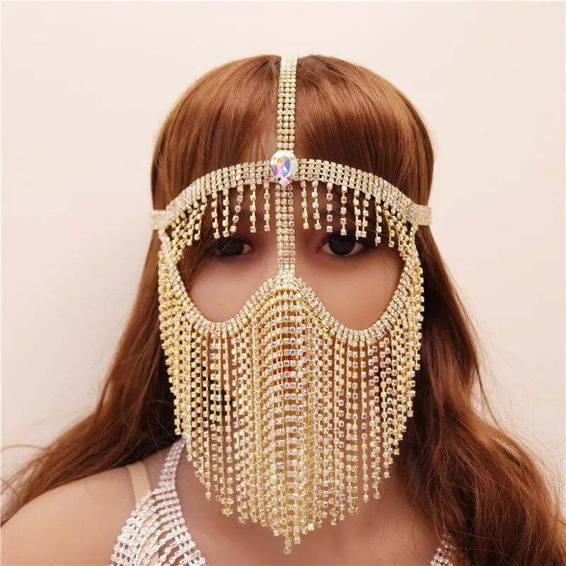 deanwangkt New Tassel Veil Masks Women Headwear Rhinestone Chains Face Mask Masquerade Dance Party Costume Sexy Face Accessories Jewelry