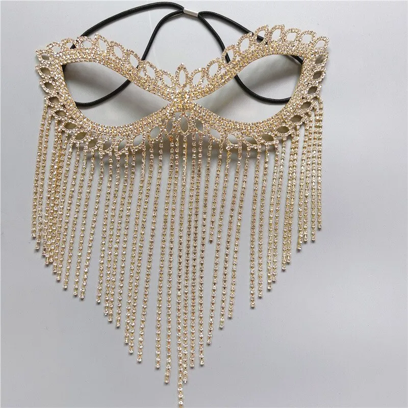 deanwangkt New Tassel Veil Masks Women Headwear Rhinestone Chains Face Mask Masquerade Dance Party Costume Sexy Face Accessories Jewelry