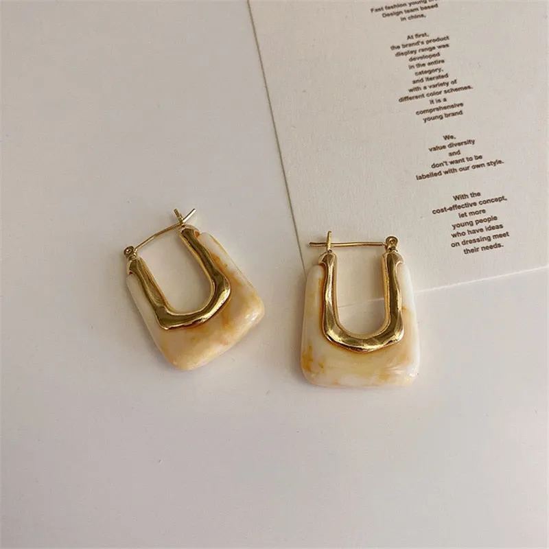 deanwangkt  New Trendy Transparent Resin Hoop Earrings for Women Girls Geometric Irregular Metal Acrylic Earrings Party Jewelry